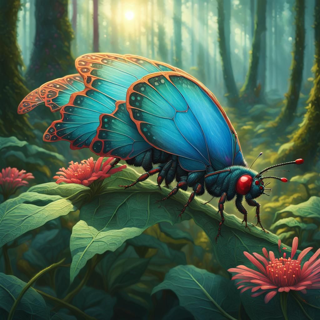 Caterpillar to Butterfly Transformation in Lush Forest