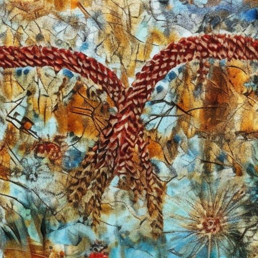 Vivid Abstract Surrealist Patchwork with Metallic Accents