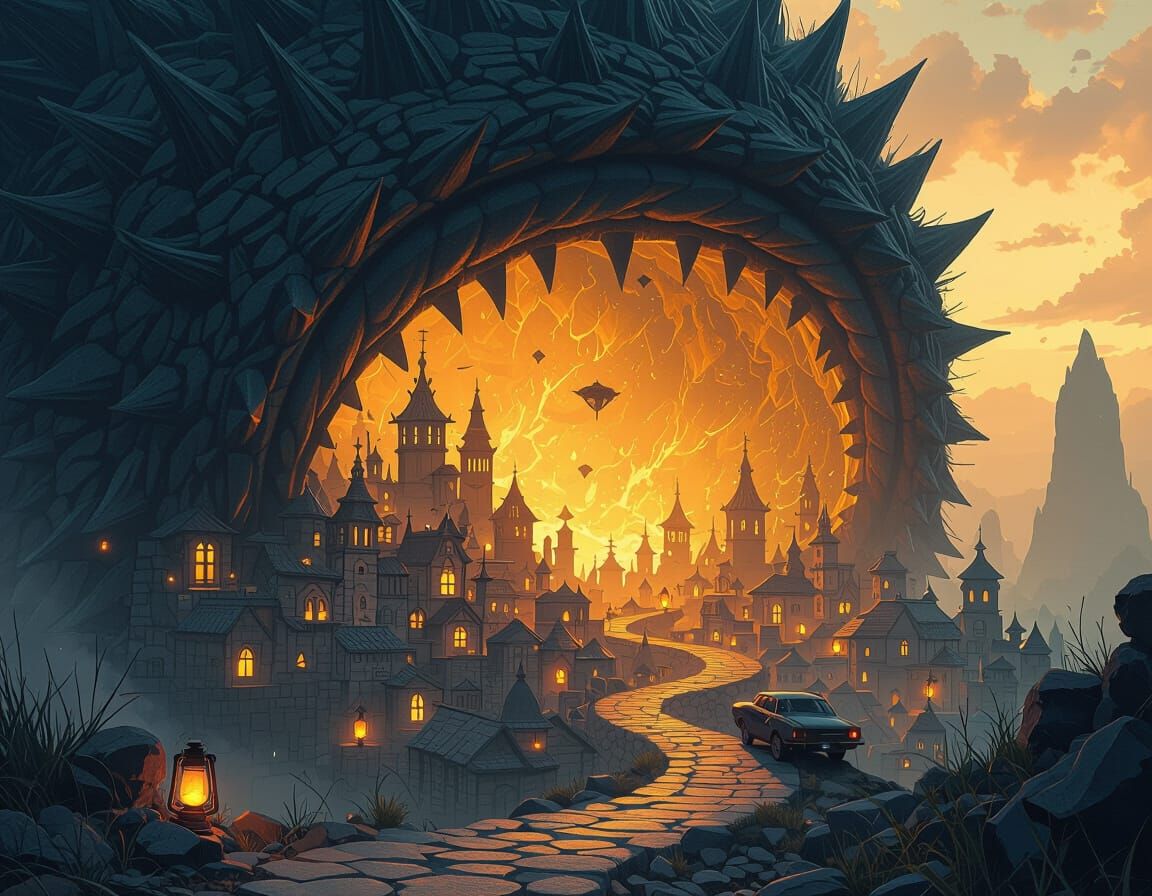 Apocalyptic City in Giant's Ear, Dark Fantasy Art