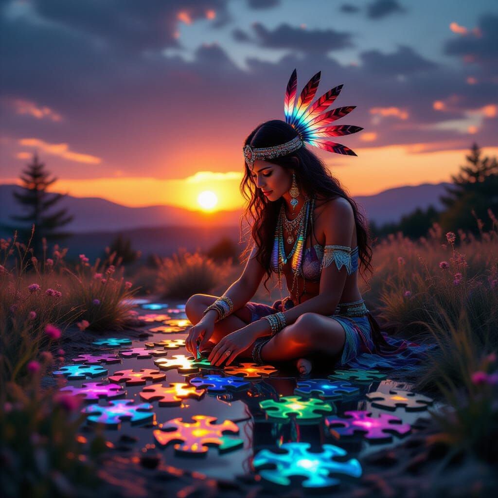 Shaman Assembling Music Amidst Sunset Labyrinth