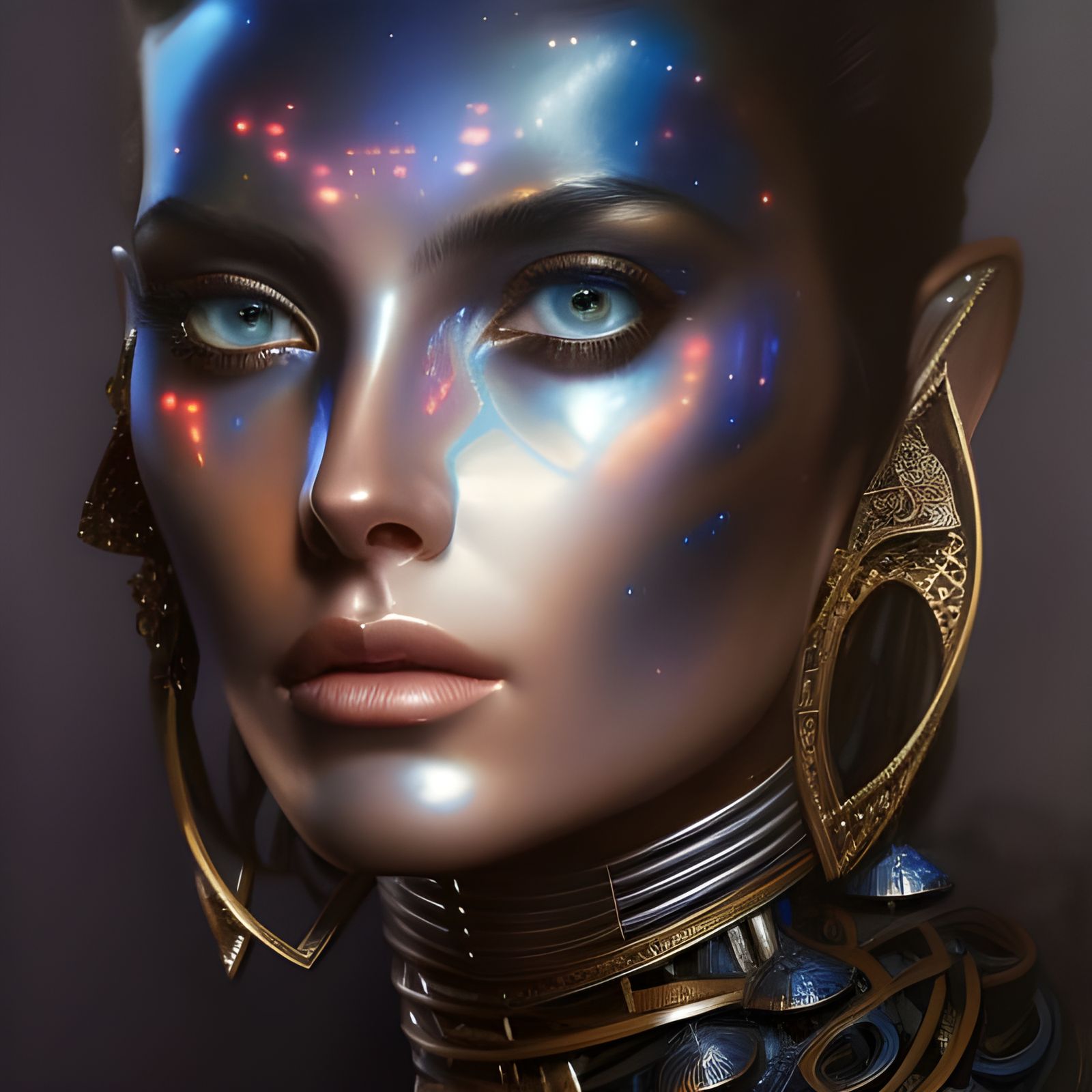 Gorgeous Female Robot Portrait in Sci-Fi Horror Style