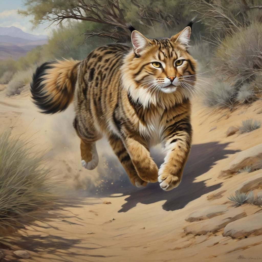 Cat and Bobcat Chase: Heyer-esque Animal Painting