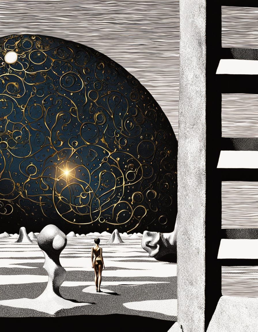 Surreal Woman in Steel Landscape, Dali Style