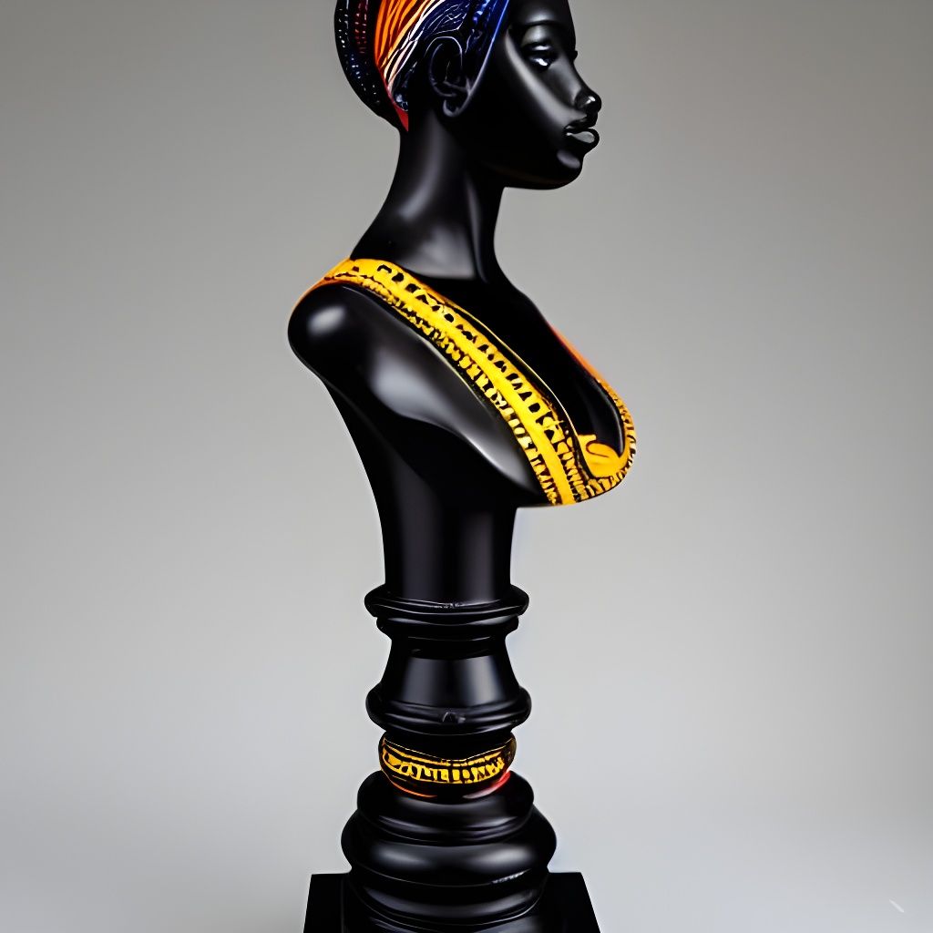 Marble Statue of African Girl with Pattern Logos
