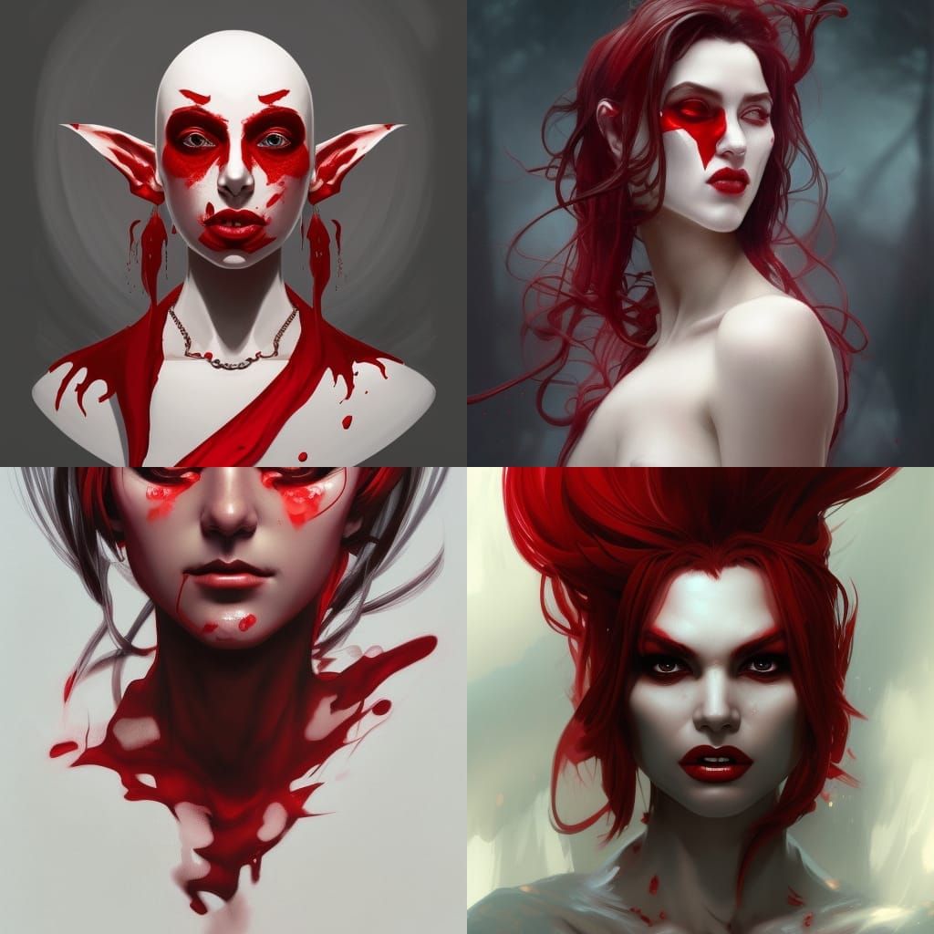 Detailed Red and White Vampire Portrait