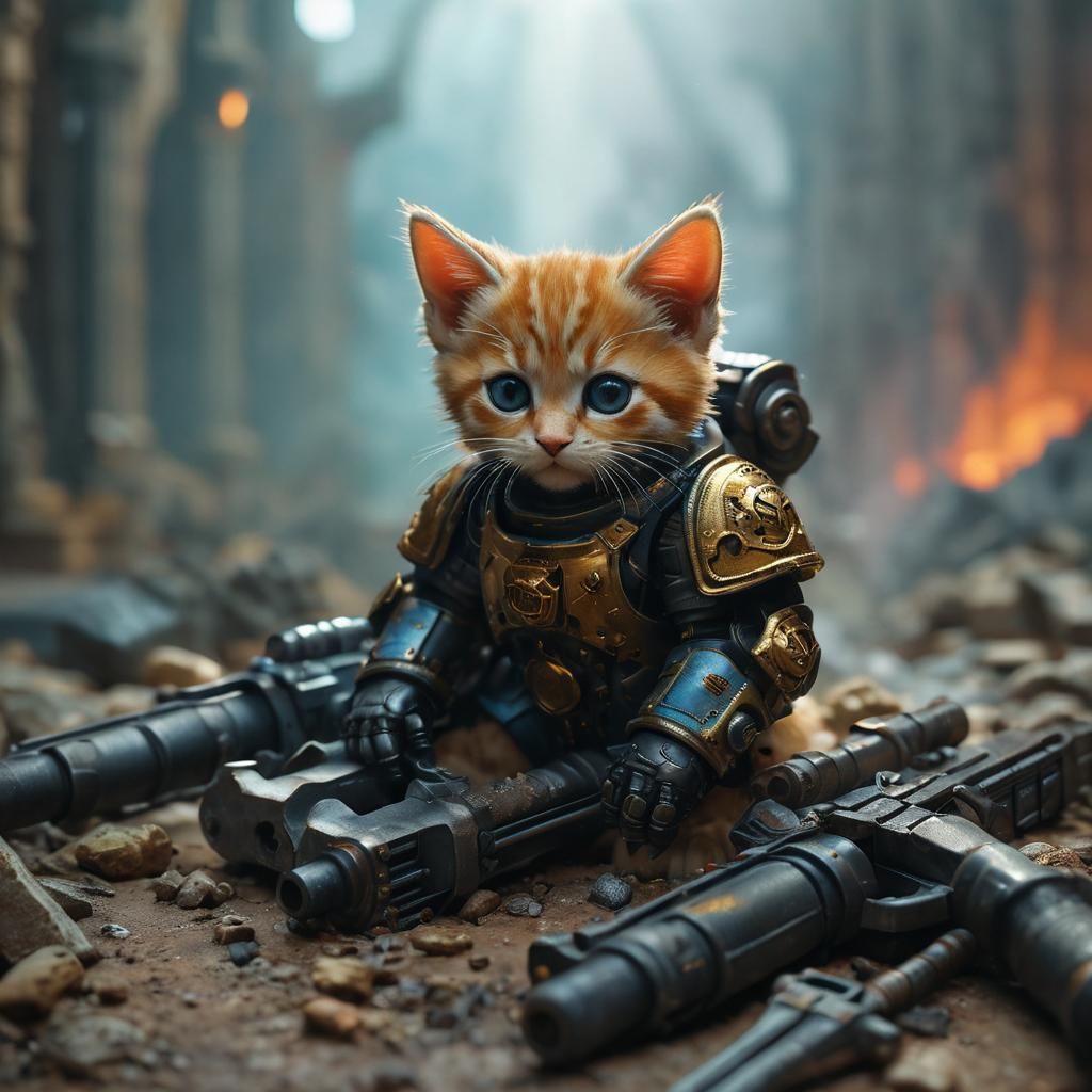 Kitten in Warhammer 40k Power Armor