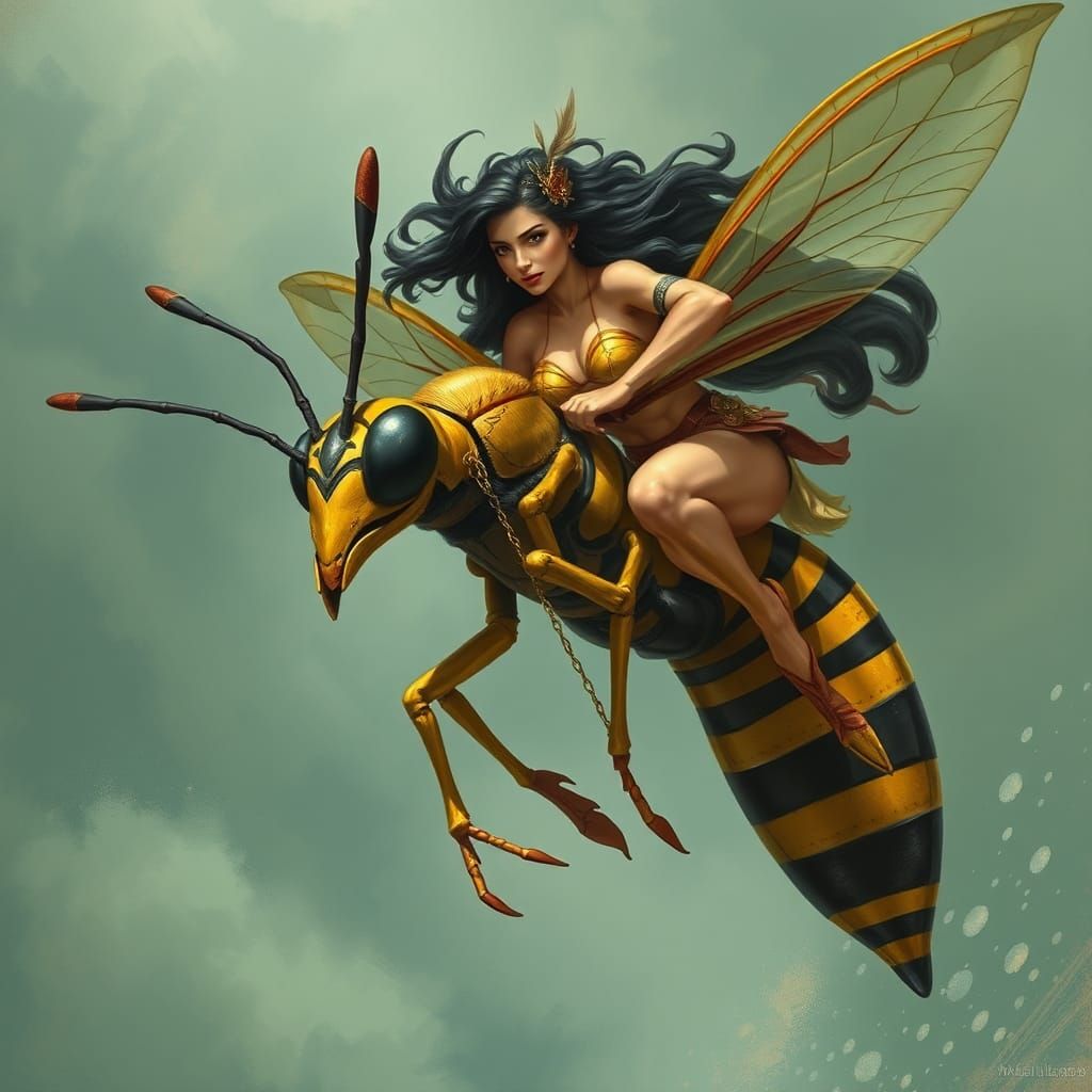 Amazon Warrior Riding Giant Wasp