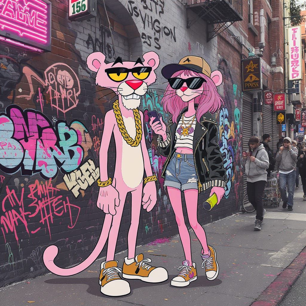 Pink Panther and Girlfriend in Urban Hip Hop Style