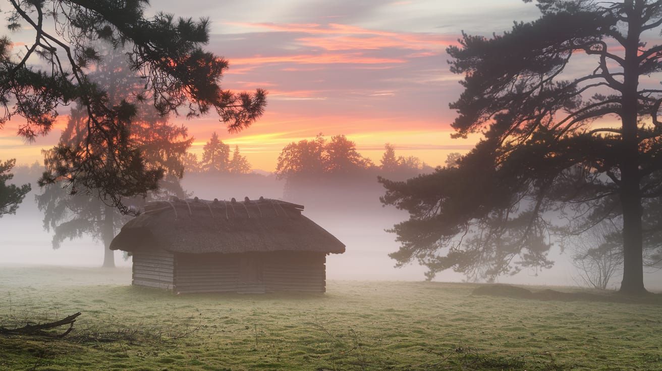 Misty Sunrise Over Black Forest Village