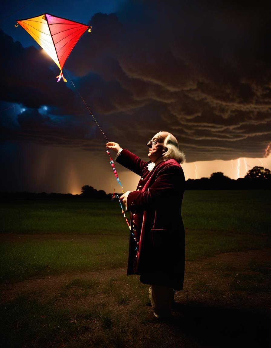 Benjamin Franklin's Kite Experiment with Key