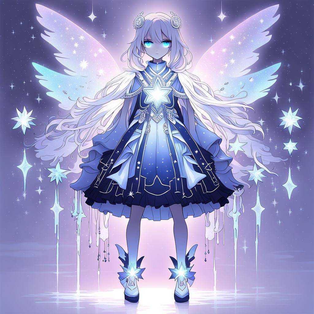 Star-Themed Anime Girl in Pastel Colors, Studio Trigger Styl...