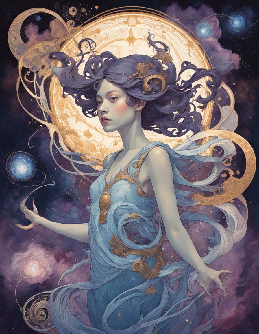 Ethereal Starlight Entity in Art Nouveau Nebula