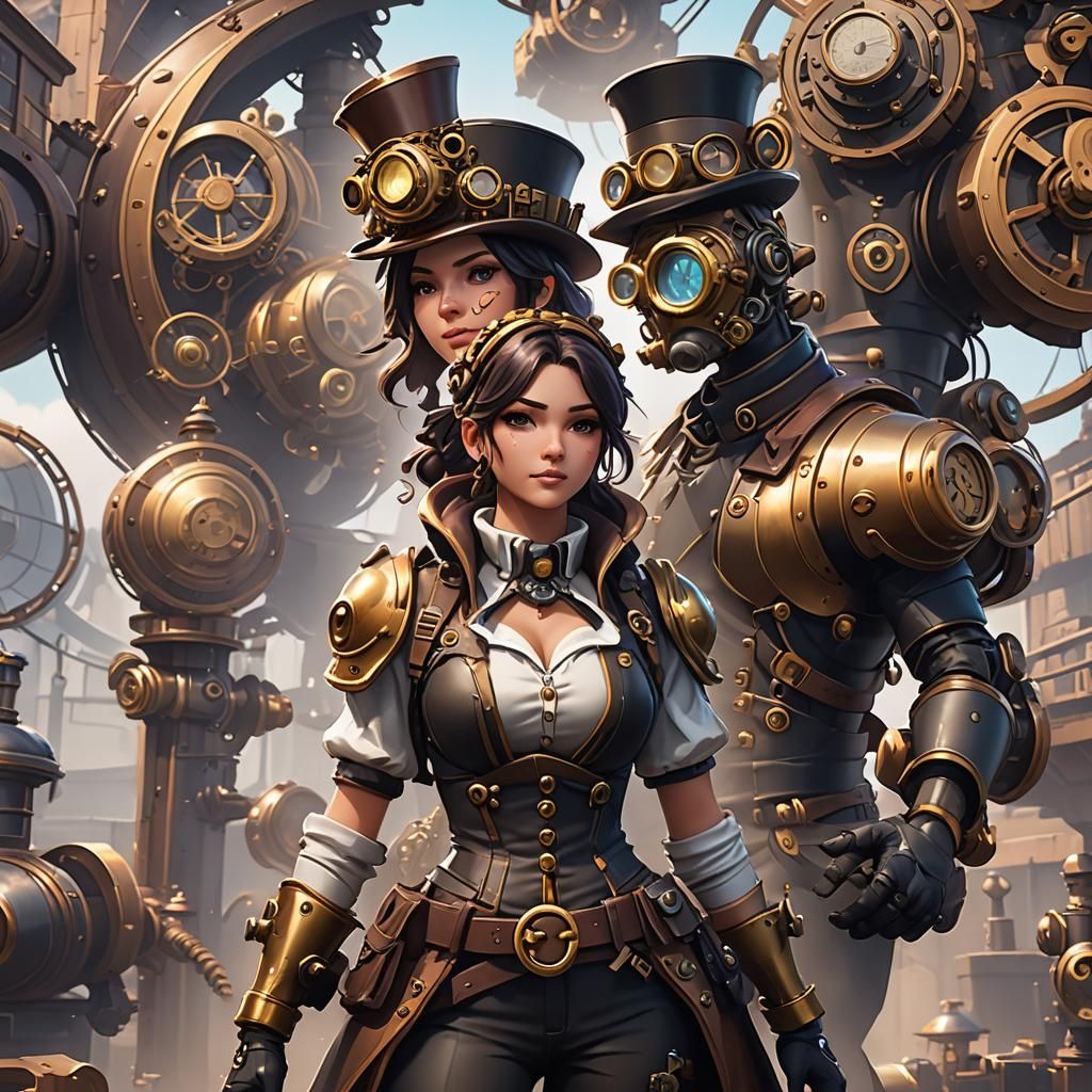 Steampunk Anime Character in Detailed 3D Art