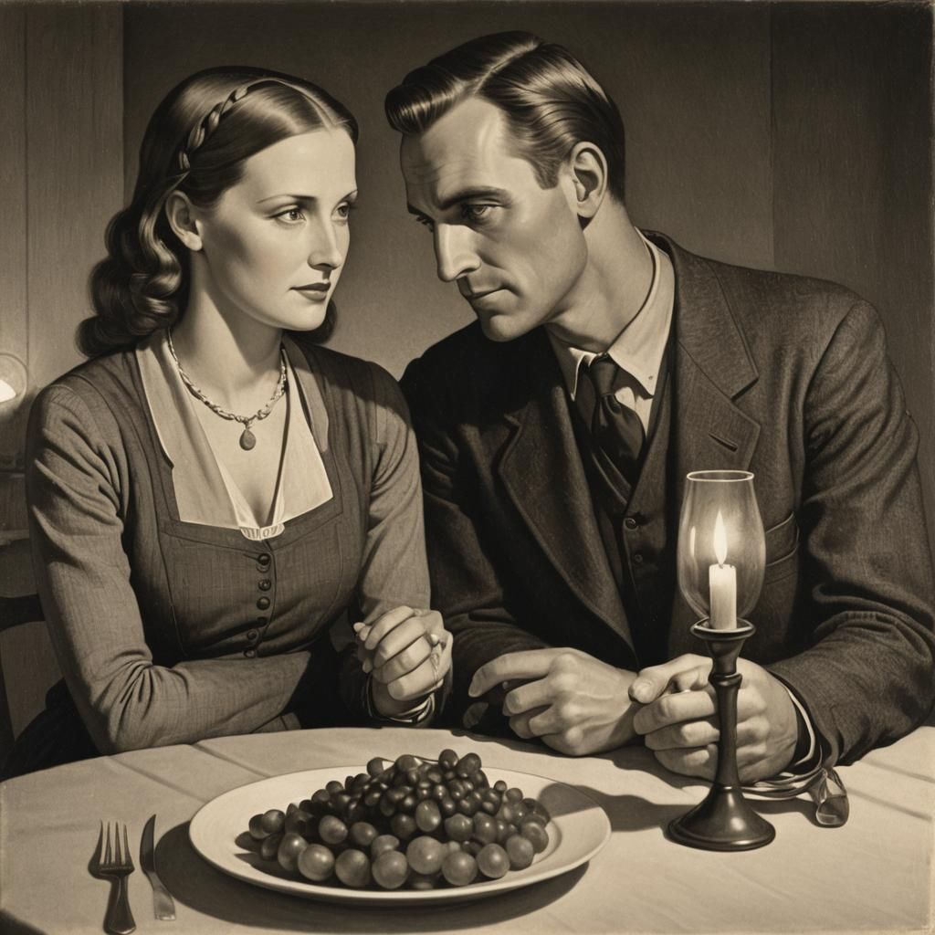 Couple in Candlelight, American Regionalism Style