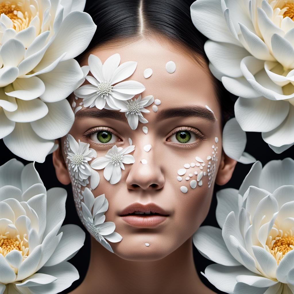 Woman Merging with Flower: Intricate Details