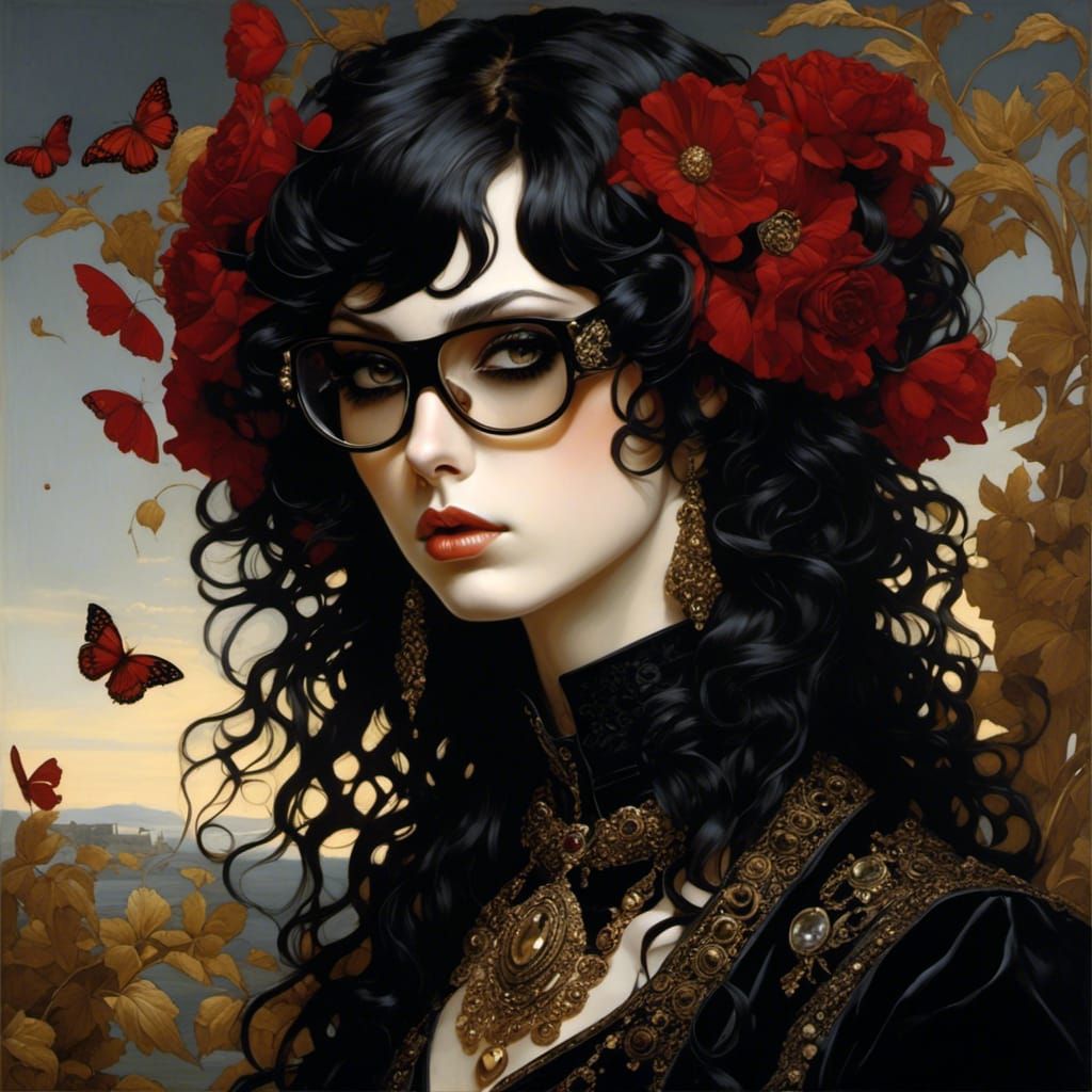 Mournful Goth Woman in Botticelli Style