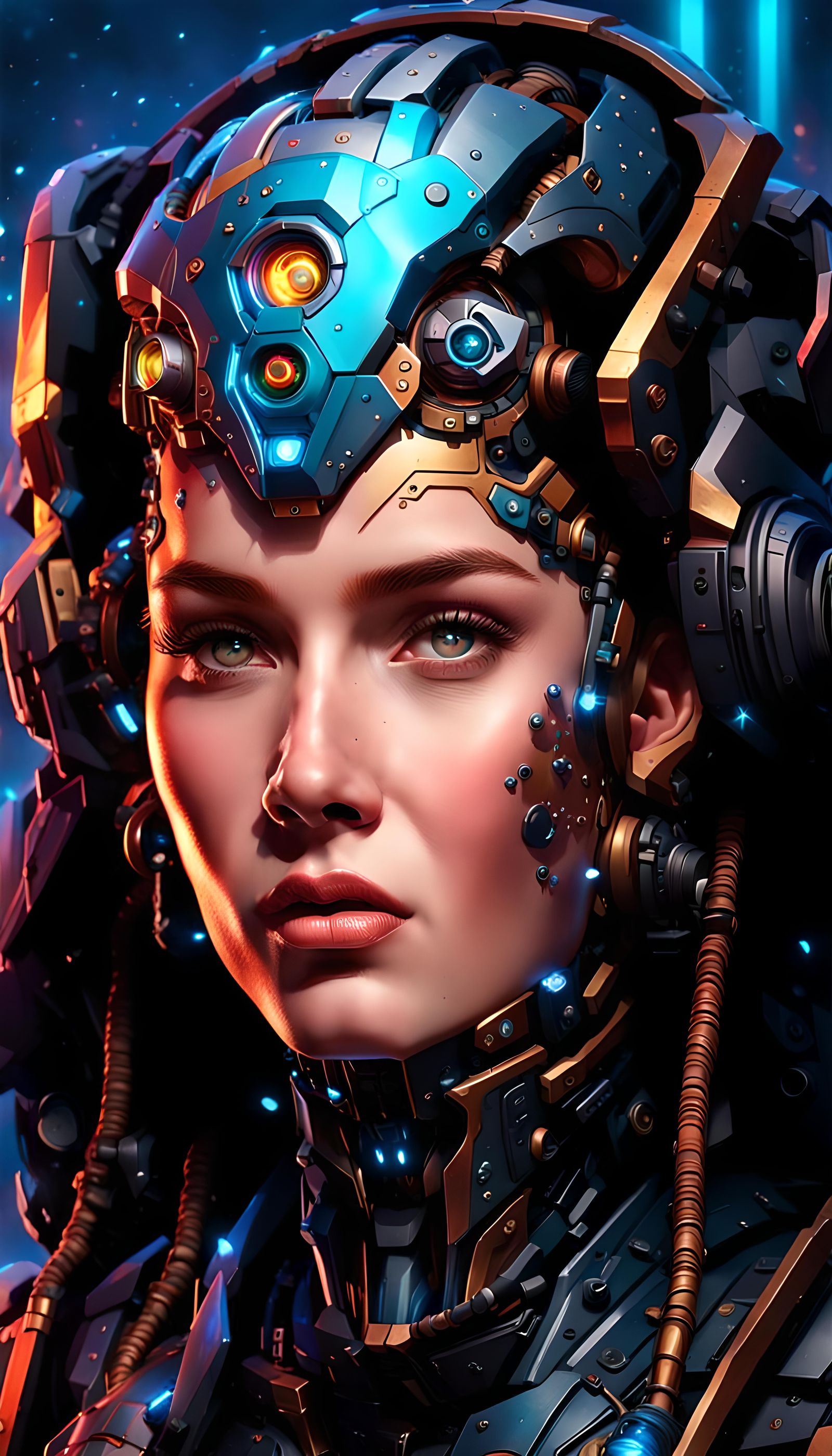 Cyborg Portrait in Hyperdetailed Digital Art Style