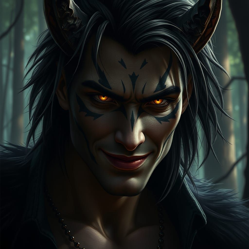 Incubus in Shadowy Forest: Hyperrealistic Digital Art