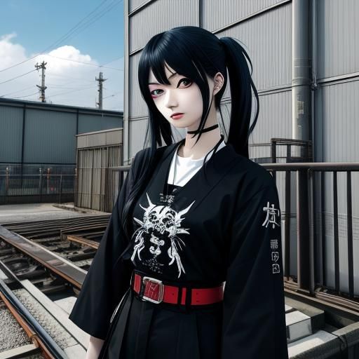 Japanese Industrial Goth Girl in Anime Style