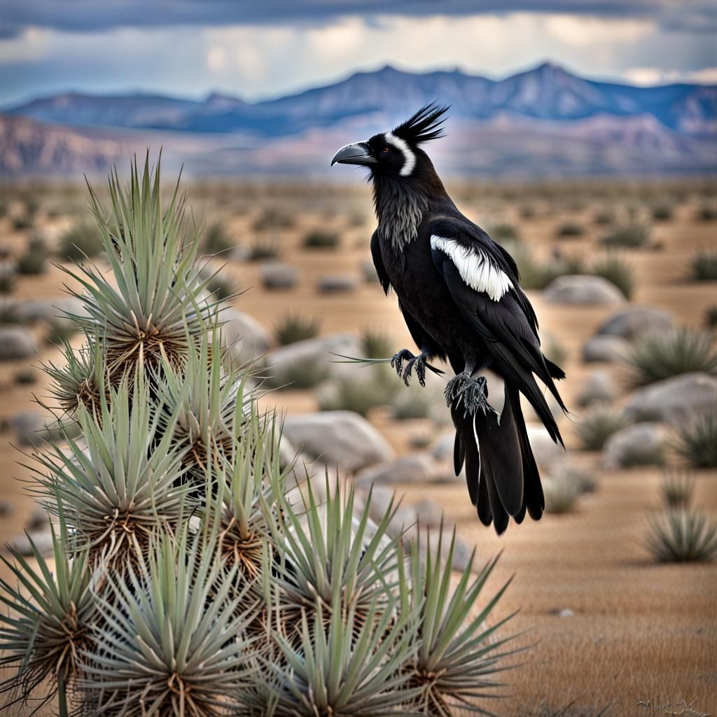 Raven Soaring Over Yucca and City of Rocks