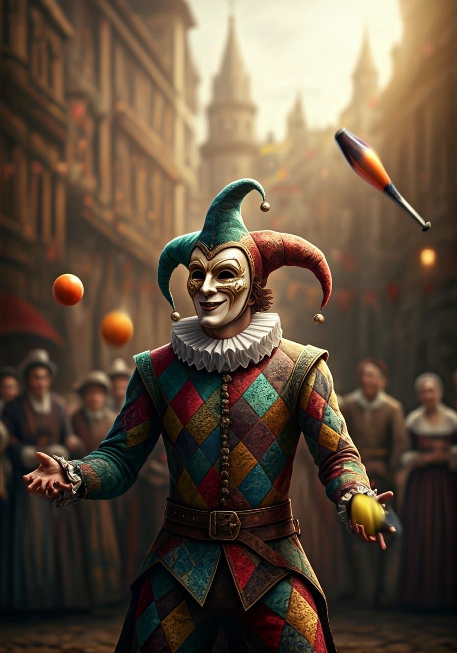 Vibrant Harlequin Jester in Dutch Masters Style