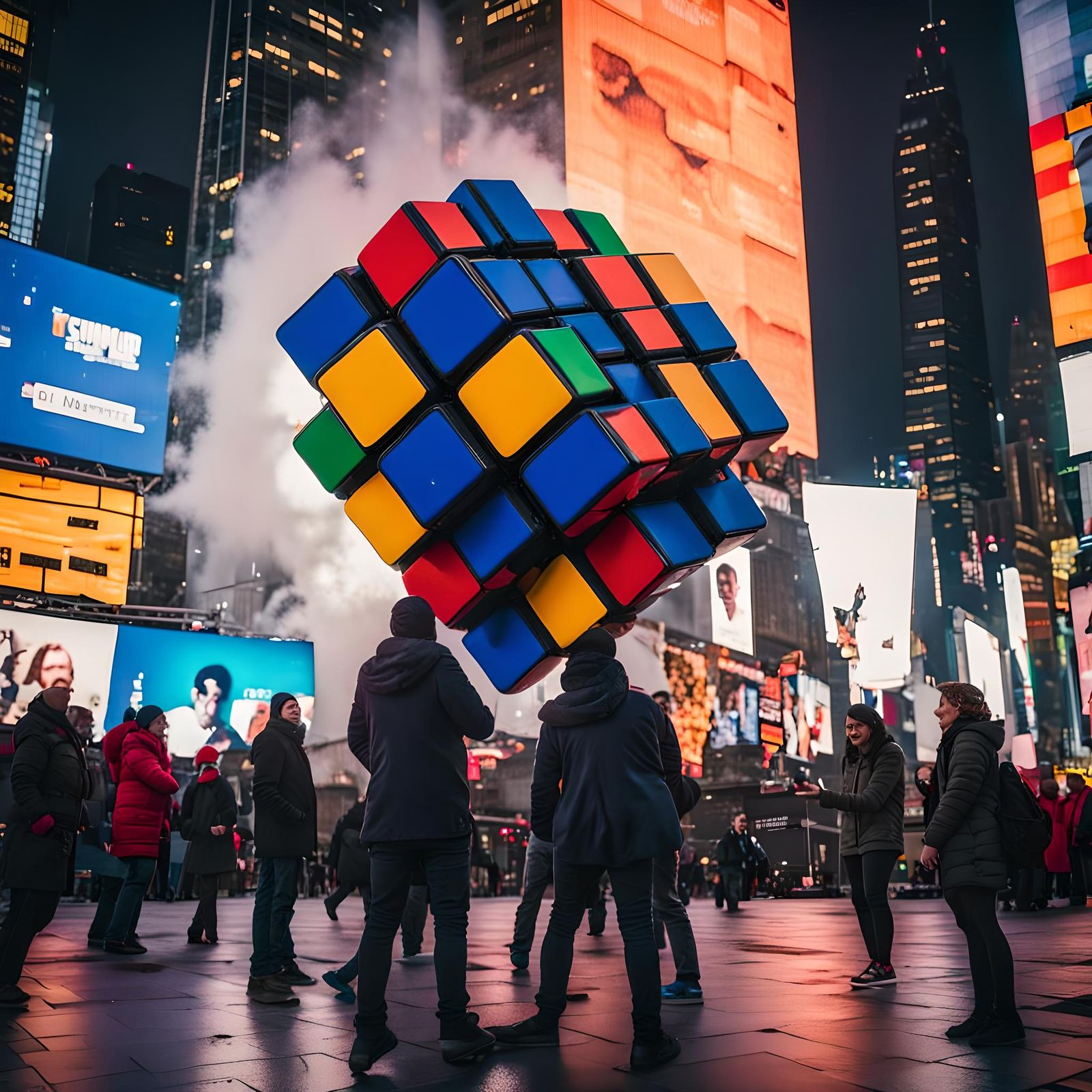 Giant Rubik's Cube Spins in Times Square
