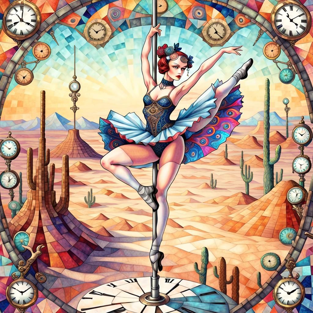 Steampunk Ballerina in Psychedelic Desert Landscape