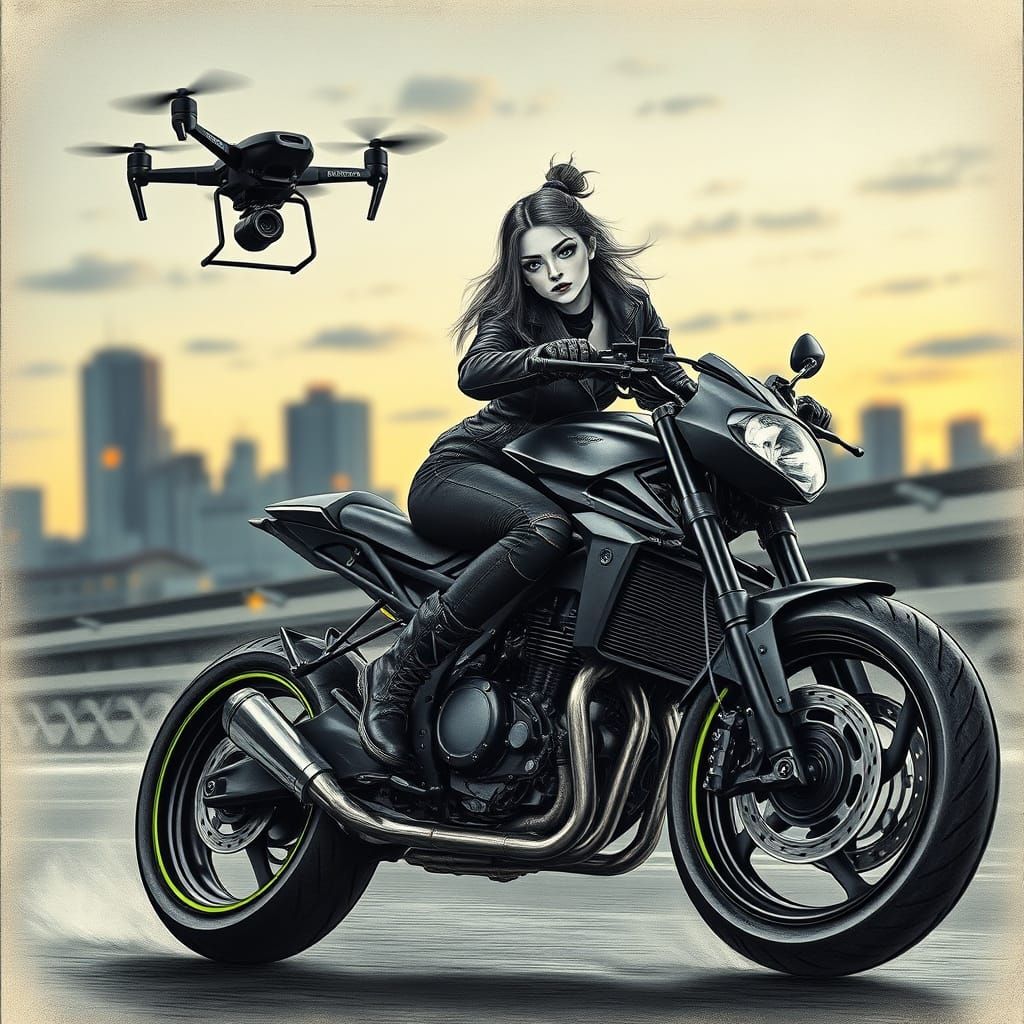 Dark Gothic Motorcycle Rider in Neon Accents