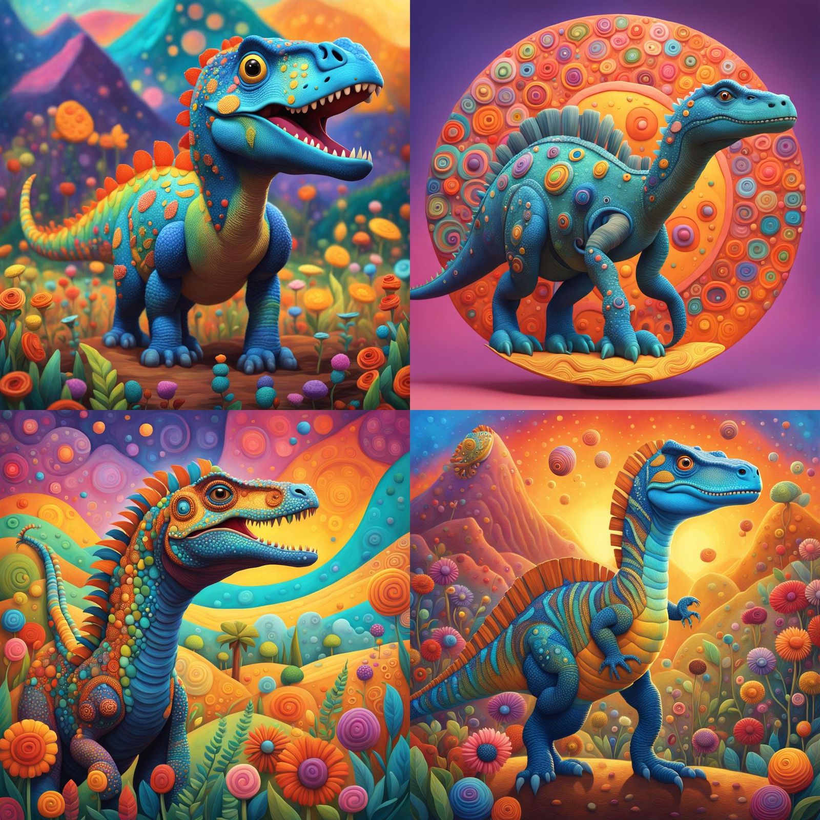 Abelisaurus in Folk Art Mixed Media Style