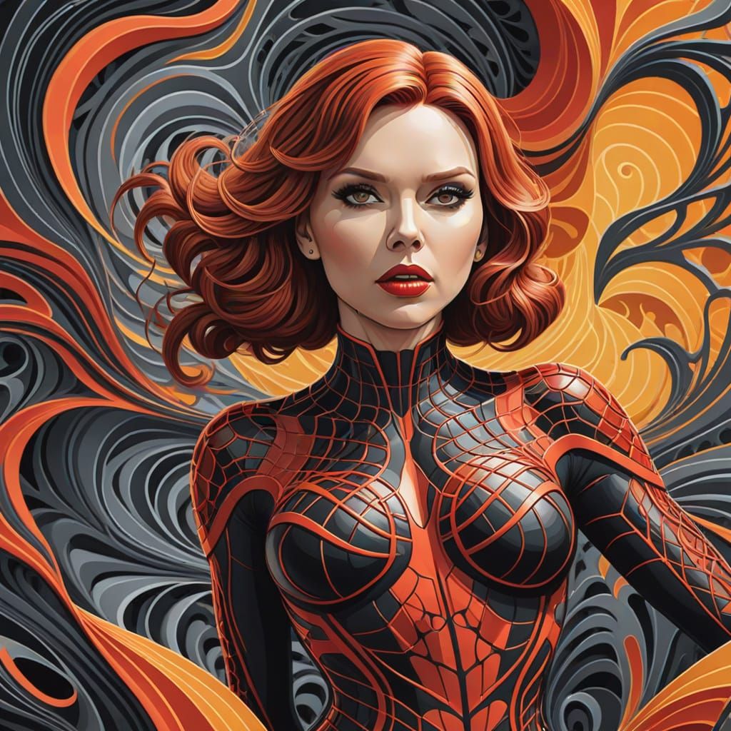 Abstract Black Widow Fractal in Gouache Style