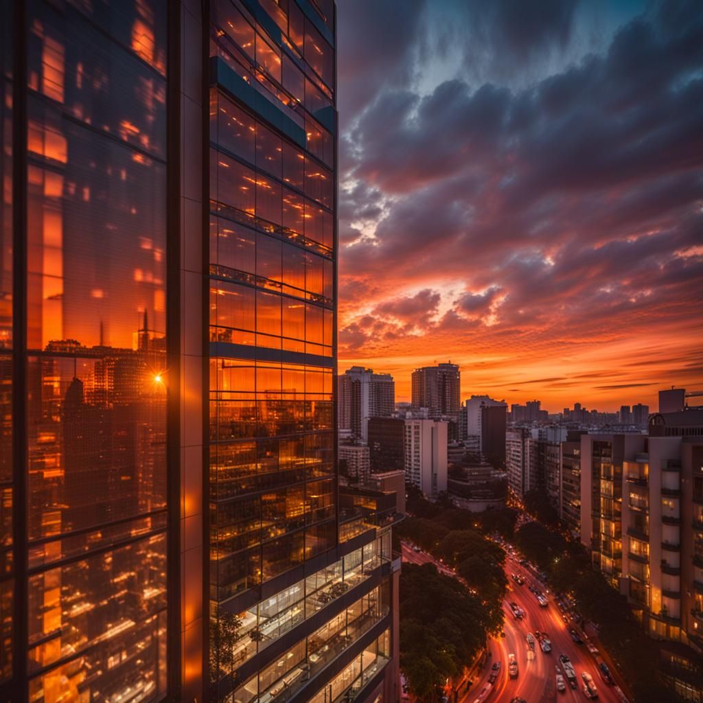 Orange Sunset Over Cityscape: Professional Photography