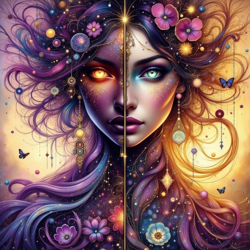 Dual-Style Woman in Dark Fantasy Concept Art