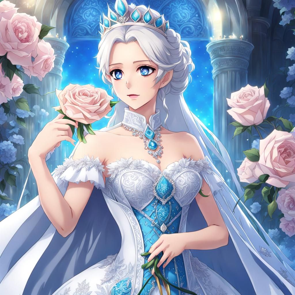 Ice Queen with Rose in Anime Style
