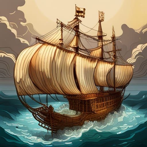Detailed Pirate Ship in a Digital Painting Style