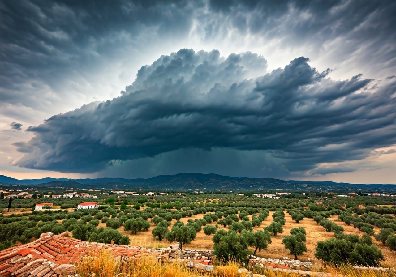 Foreboding Storm Cloud over Rural Greece