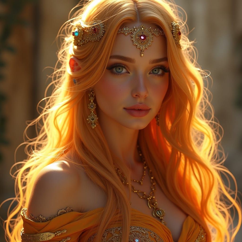 Ethereal Fantasy Maiden in Golden Regalia
