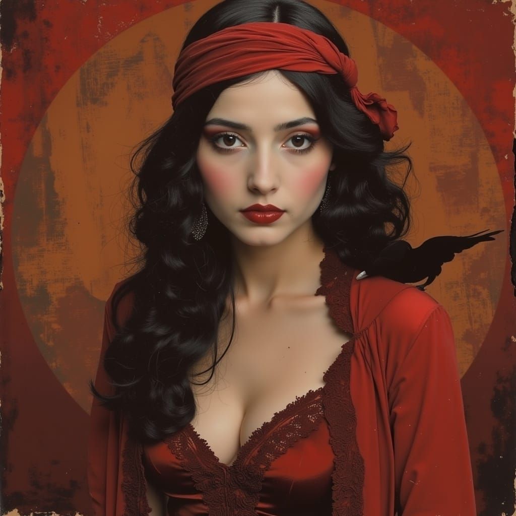 Elegant Gypsy Queen in Deep Red