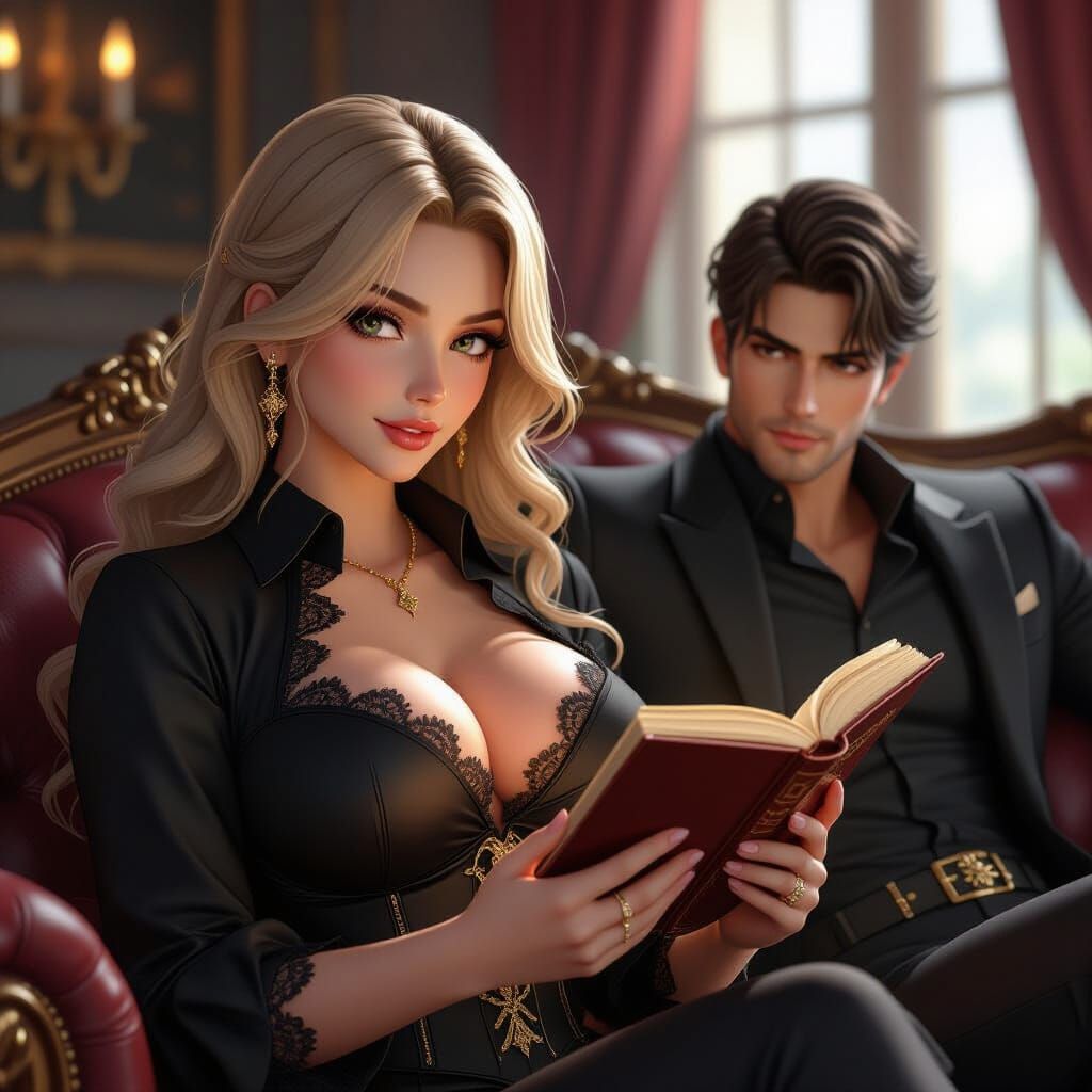 Elegant Woman Reading, Anime Style 3D Rendering