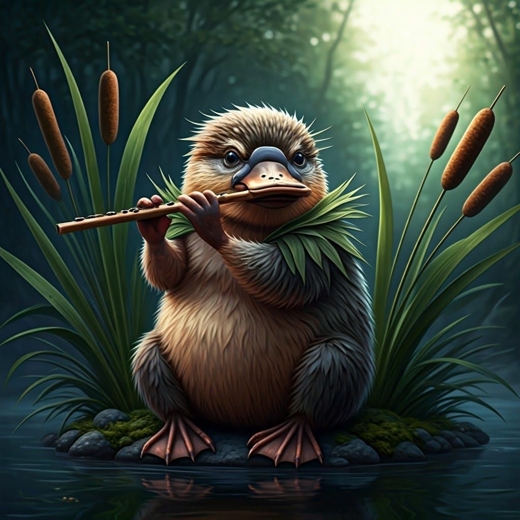 Whimsical Riverbank Serenade by a Fantastical Platypus