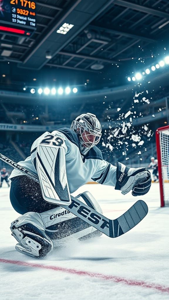 Photorealistic Ice Hockey Goalie Split Save 4K