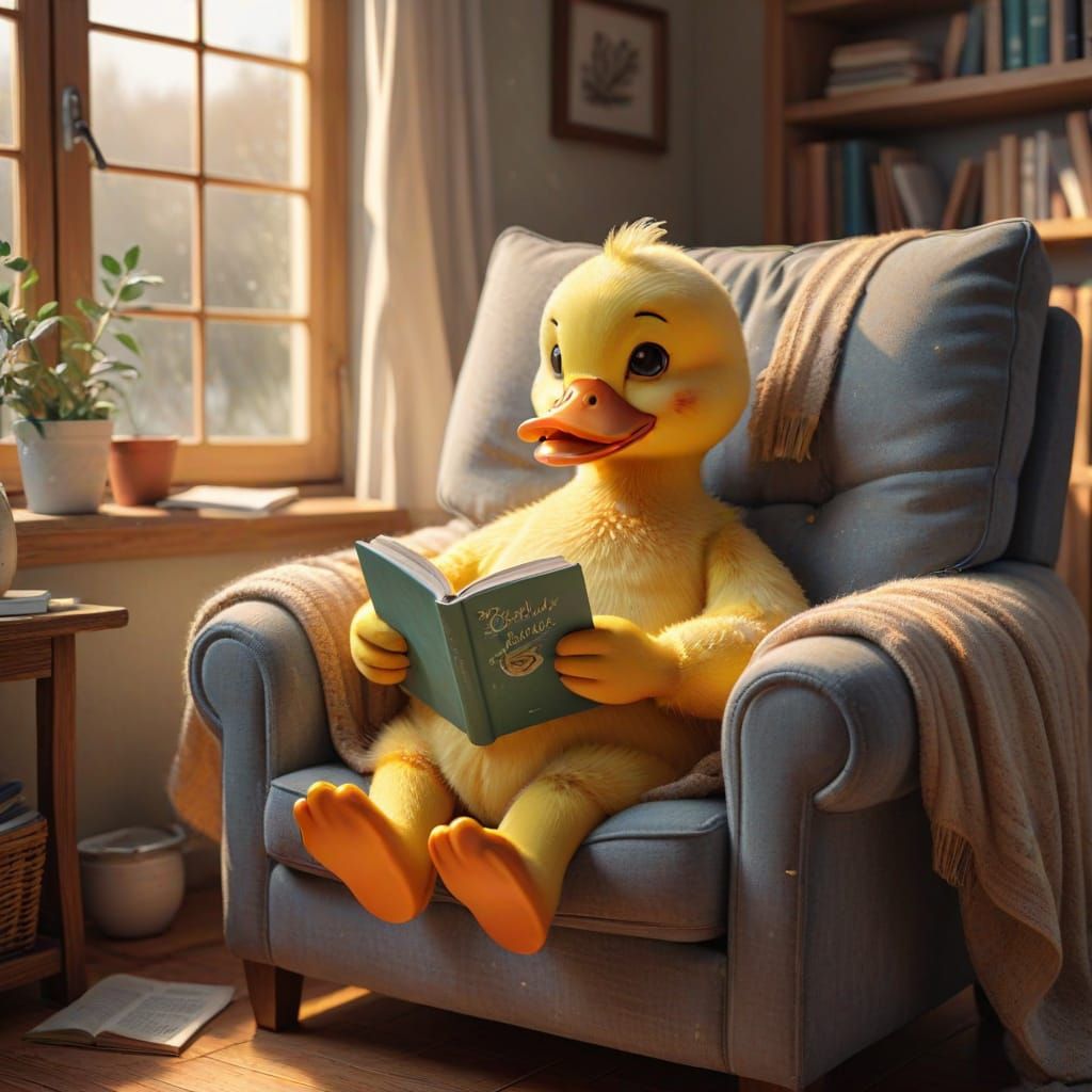 Cozy Rubber Duck Reads a Storybook