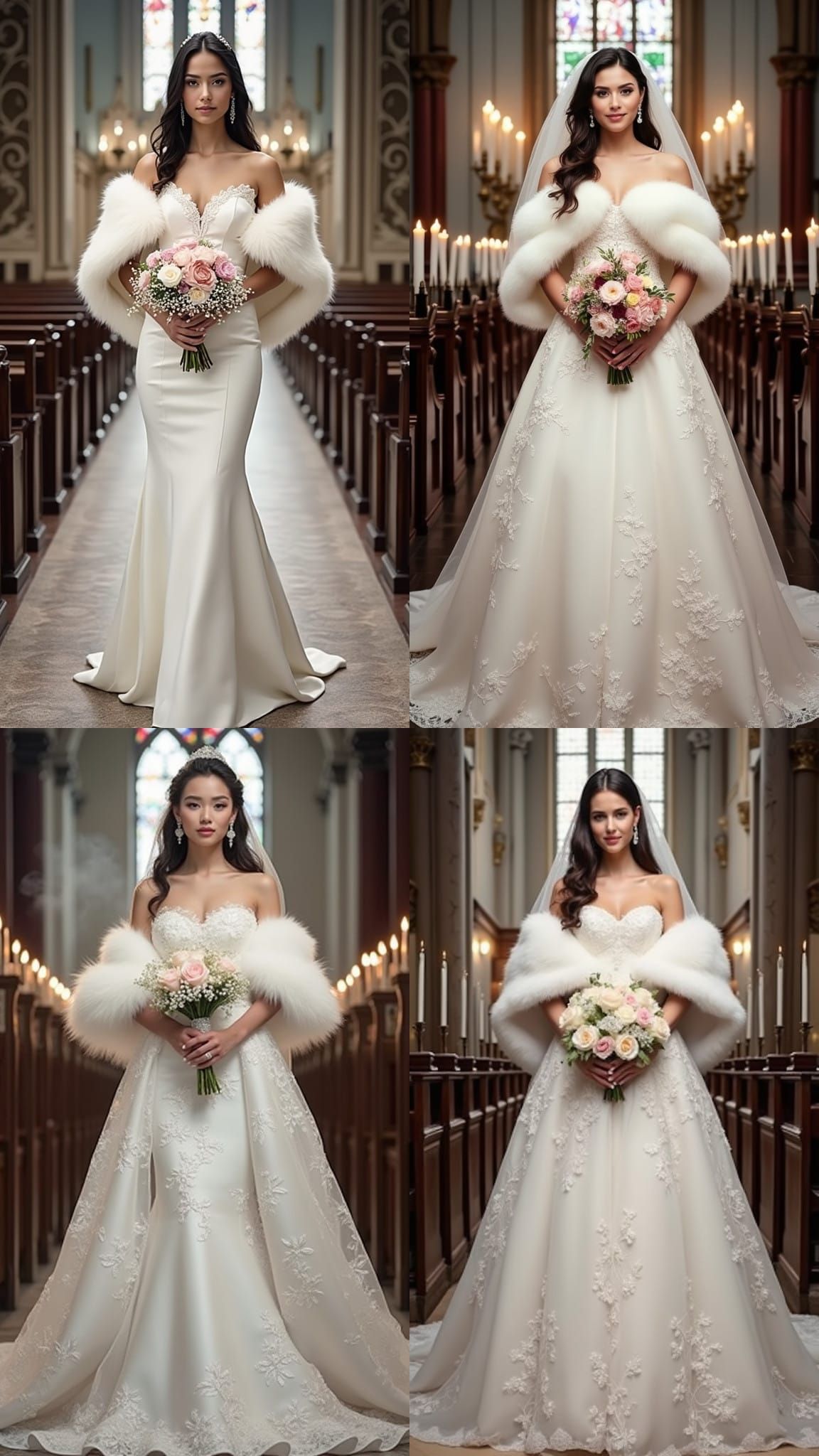 Bride in Lace Gown with Bouquet at Church