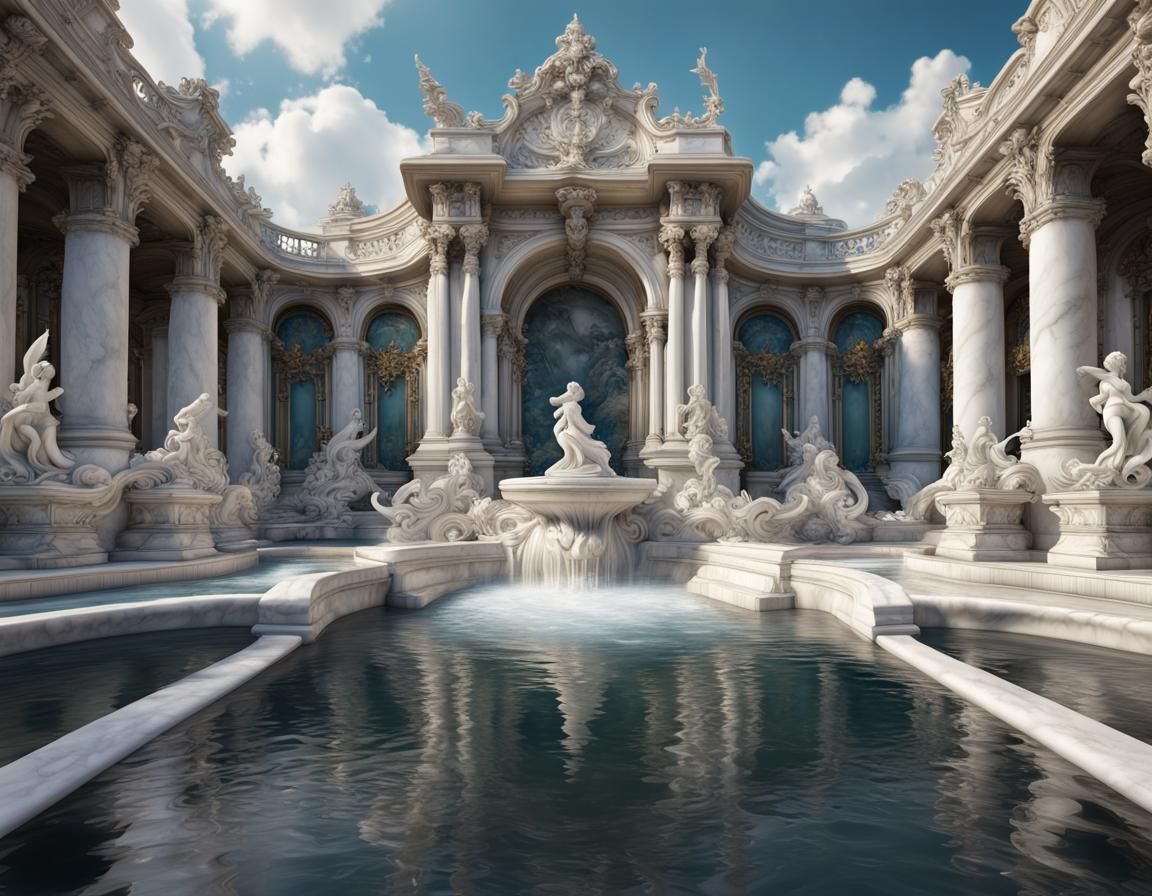 Elaborate Marble Fountain in Art Nouveau Rococo Style