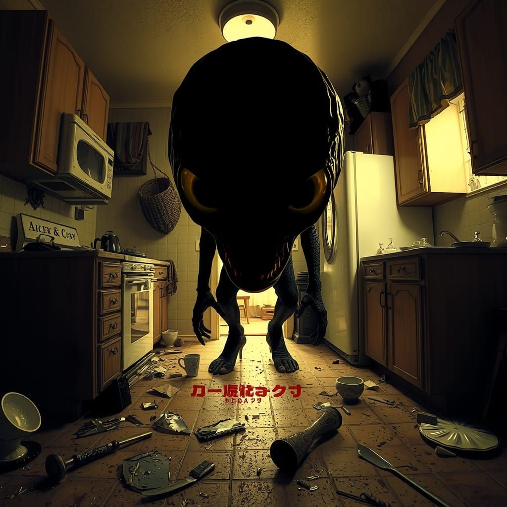 Ominous Creature in Desert Home Kitchen