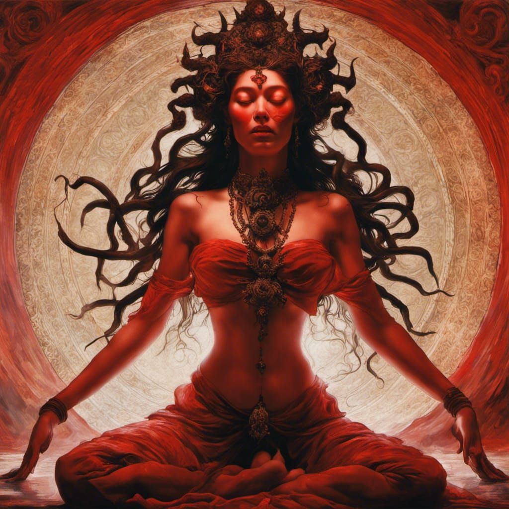 Red Tara with Six Arms in Antique Style