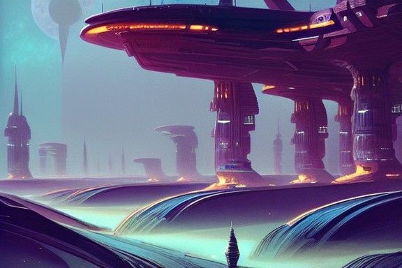 Futuristic Egyptian Sphinx at Planetary Spaceport