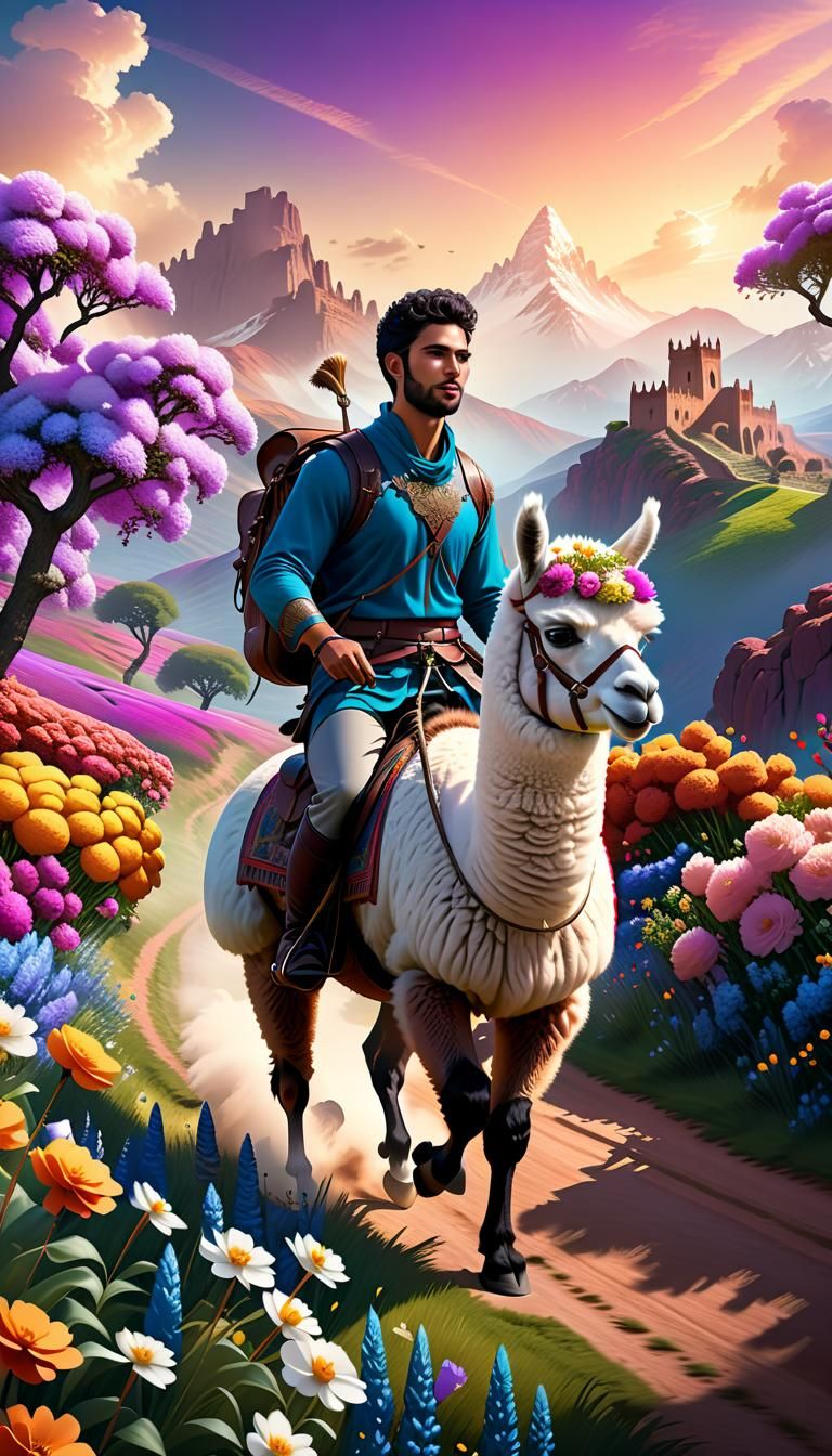 Fantasy Alpaca Ride in Detailed Digital Painting
