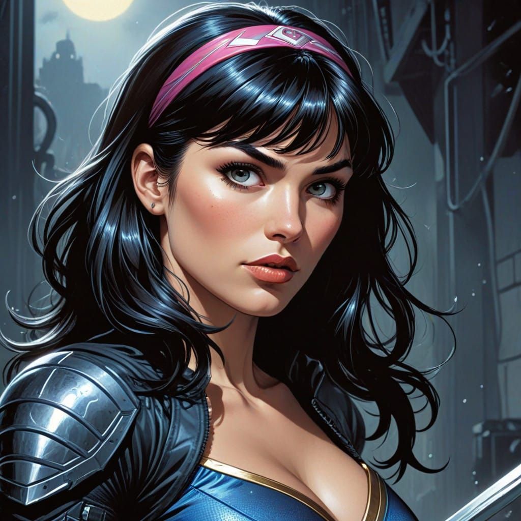 Gorgeous Comic Book Superheroine in Mid-Cry