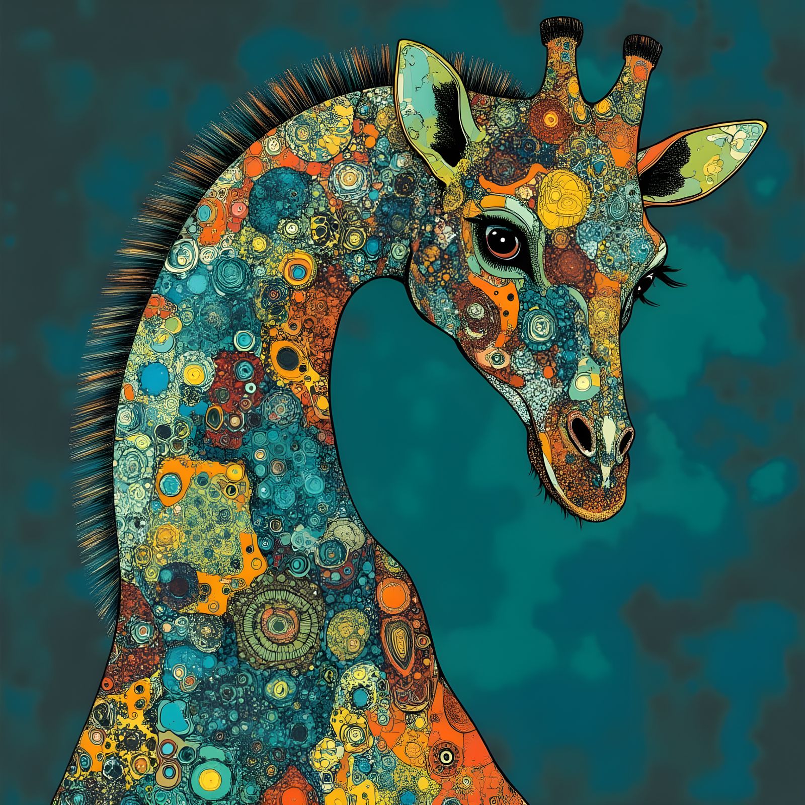 Surreal Giraffe with Shimmering Chameleon Skin in a Tropical...