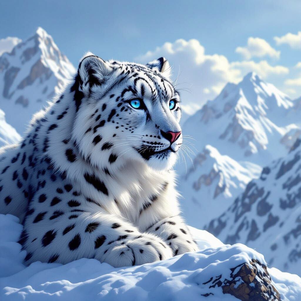 Snow Leopard on Windswept Peak: Hyperrealistic Digital Art